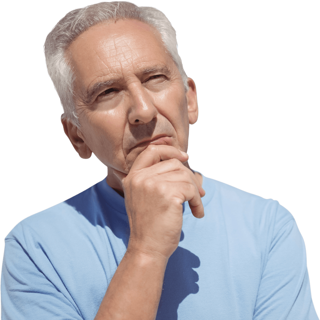 Transparent Image of Thoughtful Senior Man Contemplating
