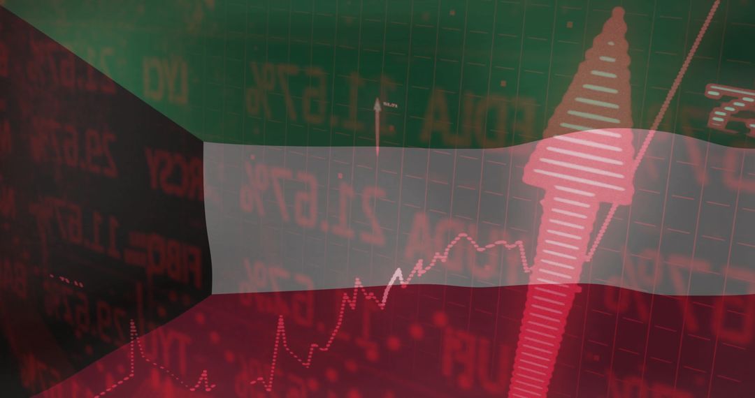 Kuwait Flag with Financial Graph Showing Positive Market Trends