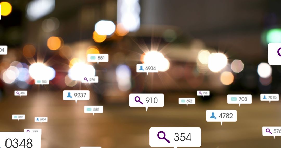 Digital Traffic Metrics Icon Overlay on Blurred Urban Street