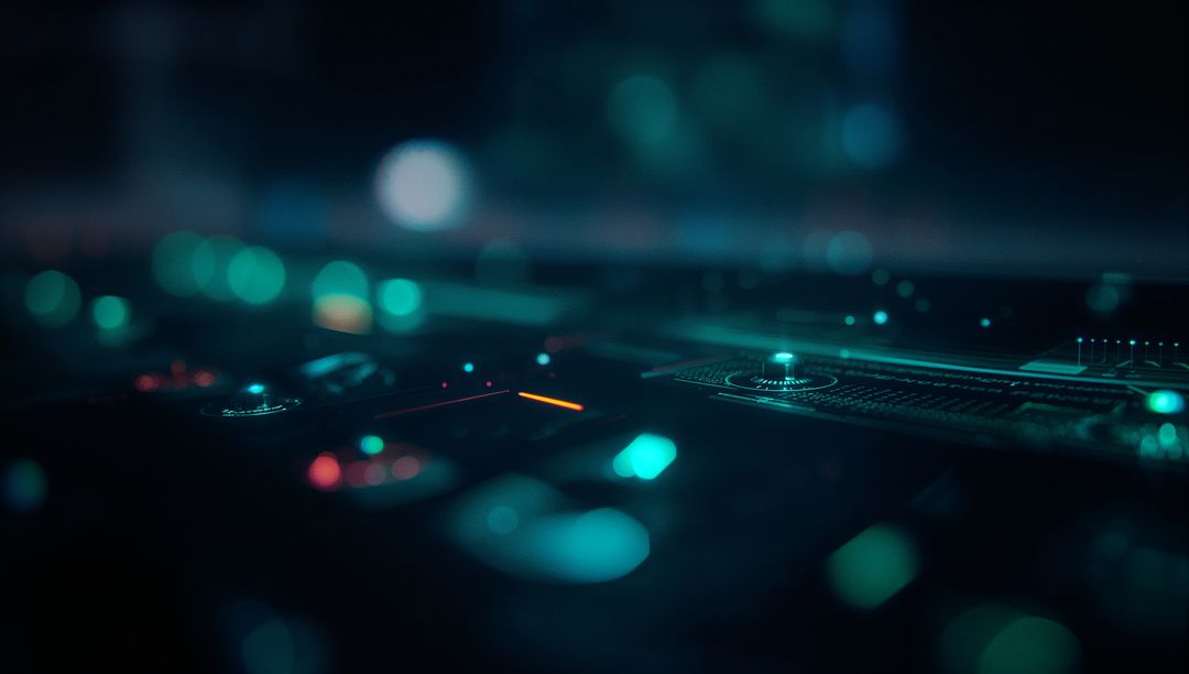 Futuristic Circuit Board with Glowing LED Lights and Microchips