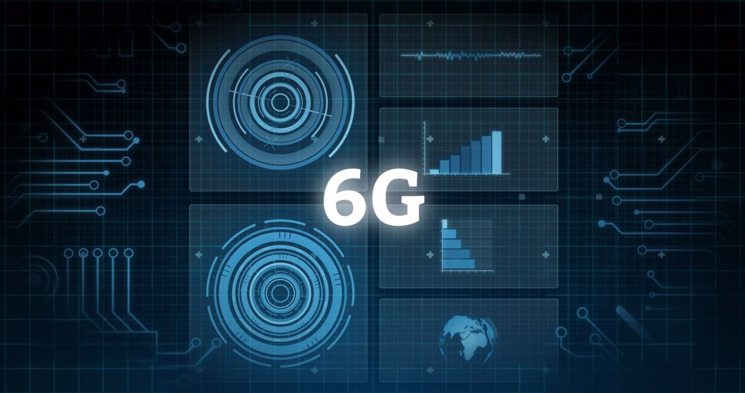 6G Technology Concept with Data Screens and Digital Interface