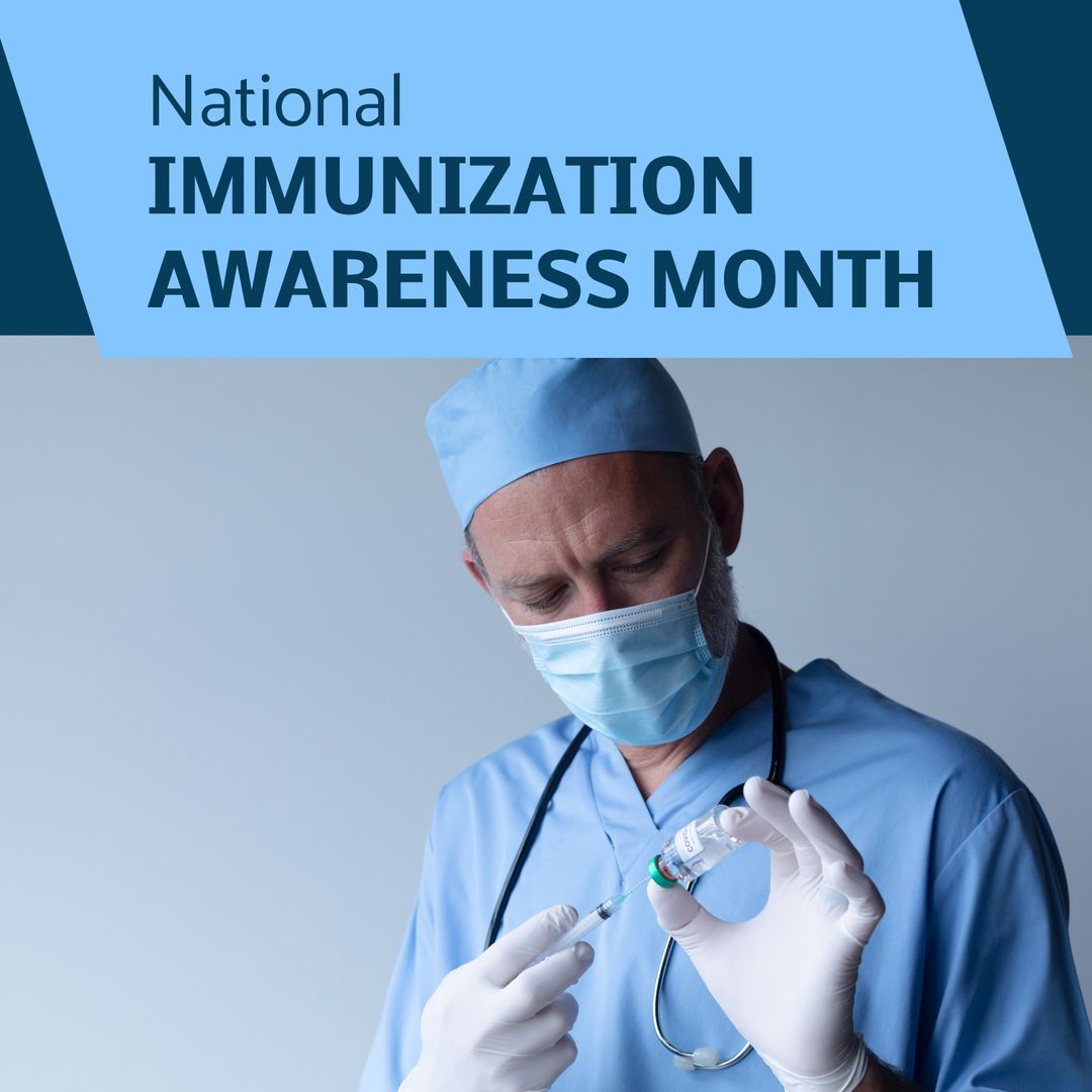 National Immunization Awareness Month Design with Doctor Preparing Vaccine - Download Free Stock Templates Pikwizard.com