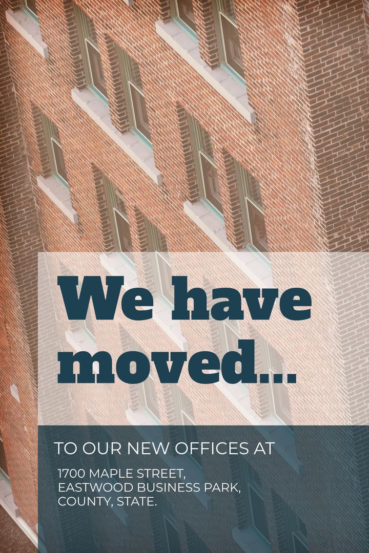 Office Relocation Announcement with Brick Building Background