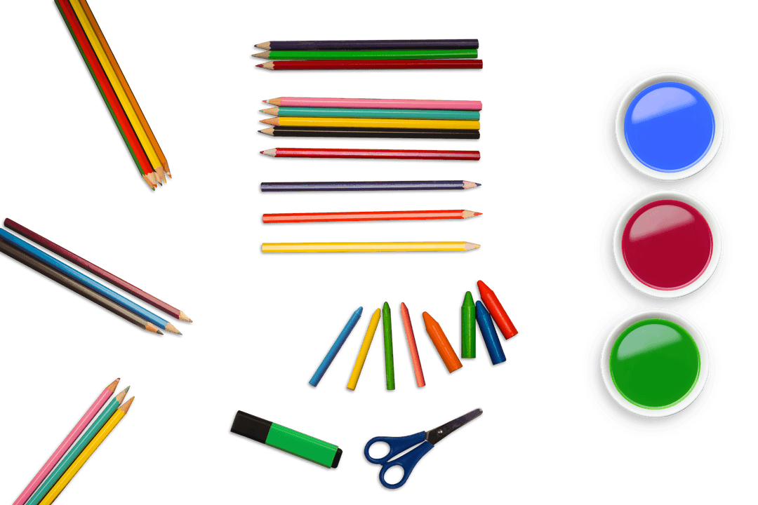 Colorful School Supplies Layout on Transparent Background