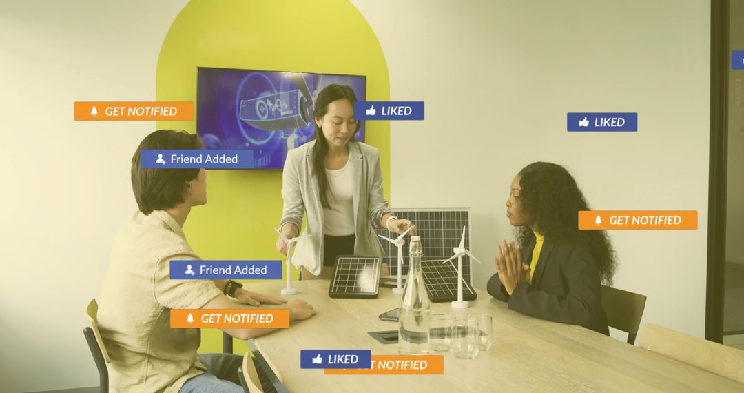 Team Collaborating on Renewable Energy Project in Modern Meeting Room