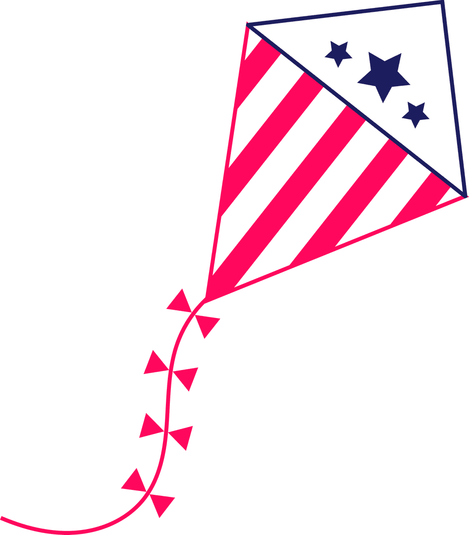 Scarlet Striped Kite with Star Panel Isolated on Transparent Background