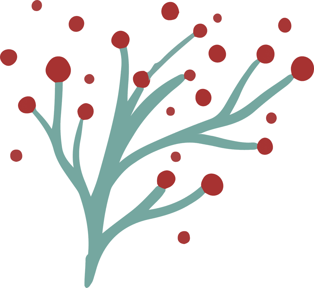 Transparent Geometric Botanical Branch with Red Dots