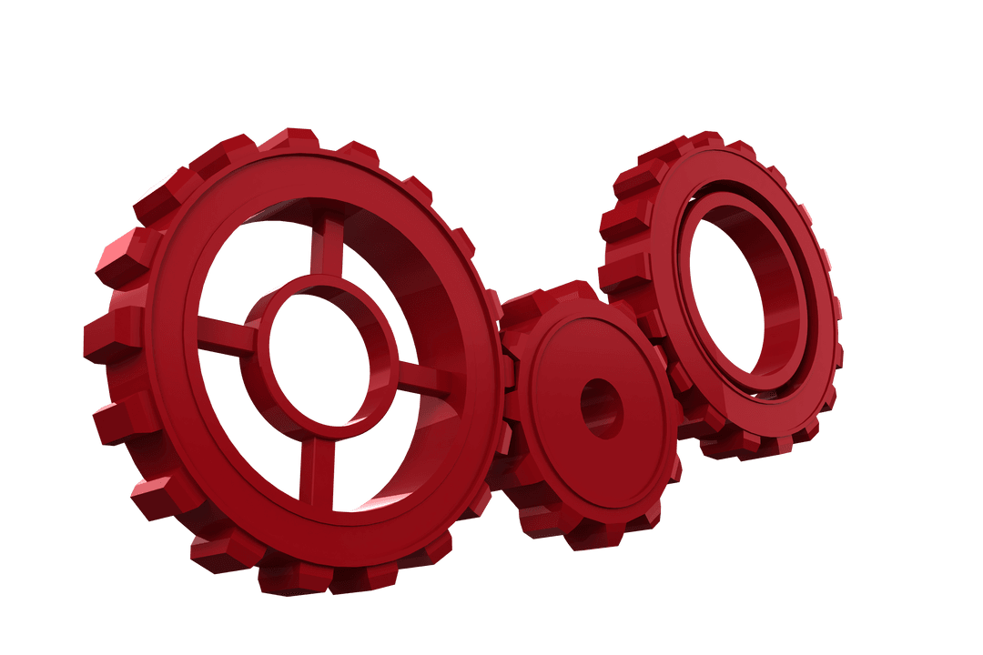 Red Cogs Illustration on Transparent Background for Industry Design