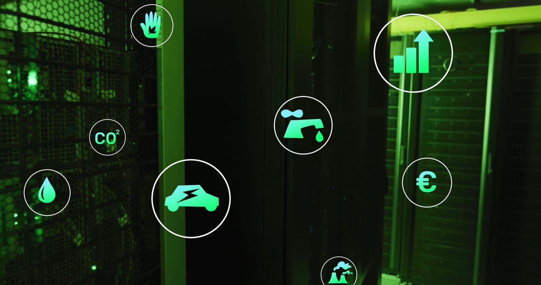 Eco Data Processing with Digital Technology Icons