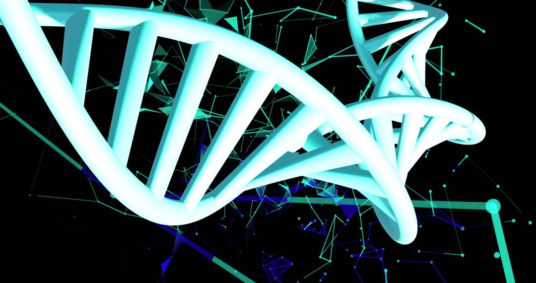 3D DNA Strands Glowing with Abstract Light Trails