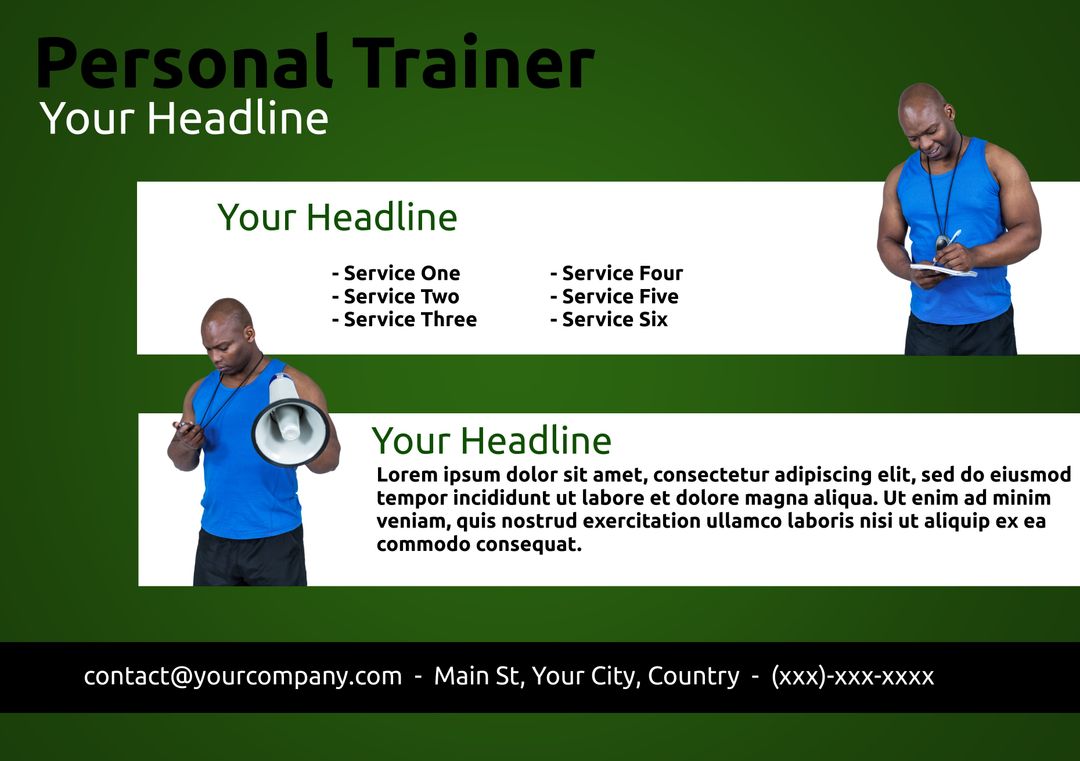 Personal Trainer Responsive Flyer Template Highlighting Services - Download Free Stock Templates Pikwizard.com