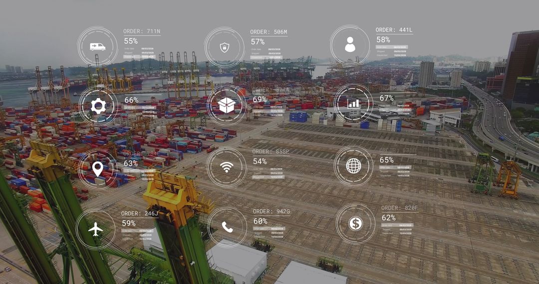 Global Logistics Data Network Over Busy Port Facility