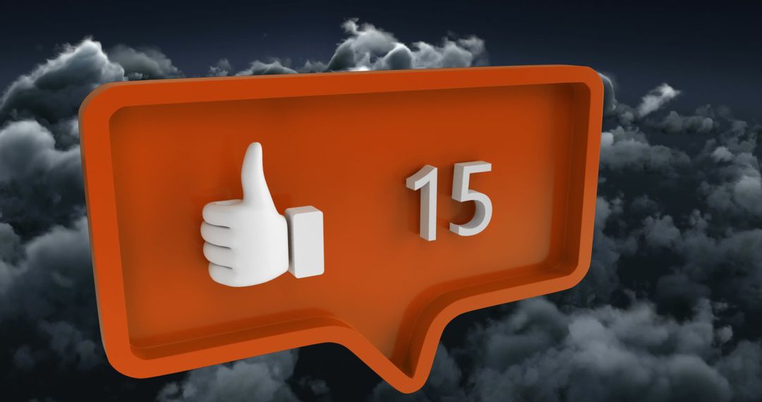 3D Like Icon with Number Over Cloudy Sky Background