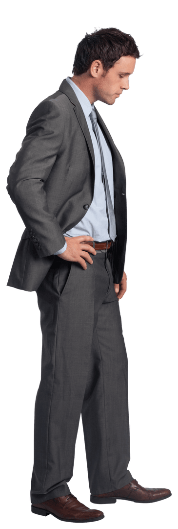 Transparent Displeased Businessman in Formal Suit with Hand on Hip