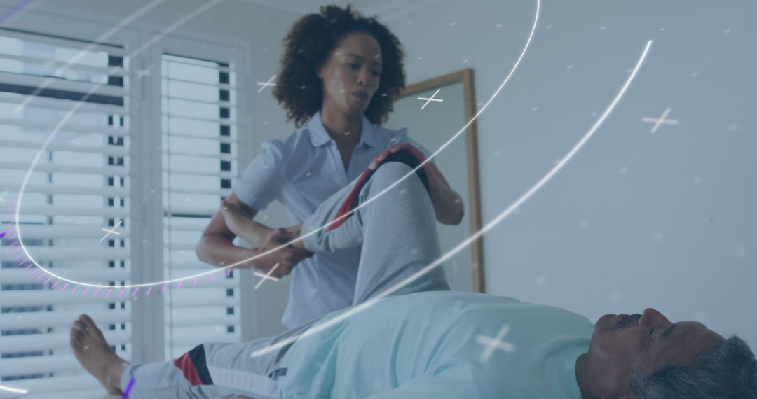 Physiotherapy Session with Advanced Medical Technology Overlay