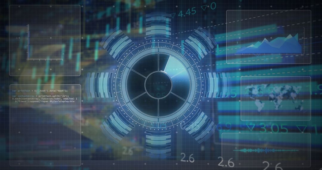 Futuristic HUD with Animated Circular Gauge Displaying Data Segments