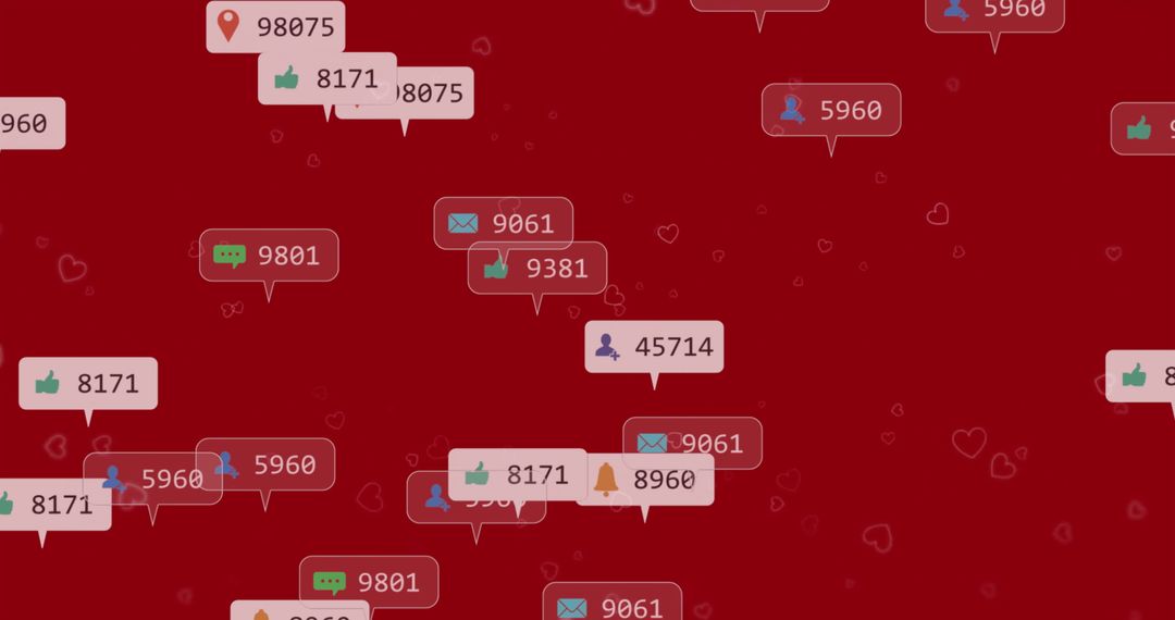 Floating Social Media Notifications on Red Digital Interface