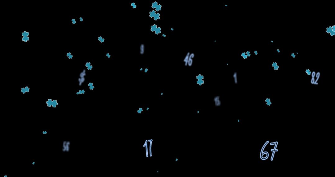 Floating Blue Puzzles and Numbers on Black for Brain Activity Concept