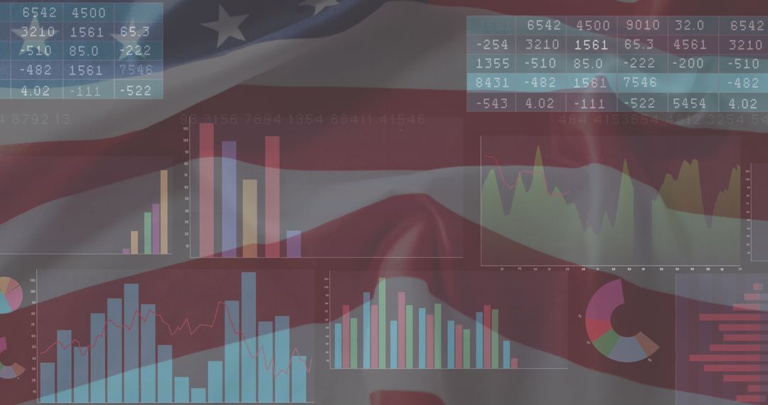 American Flag Overlaid with Data Charts Depicting Business Statistics - Free Images, Stock Photos and Pictures on Pikwizard.com