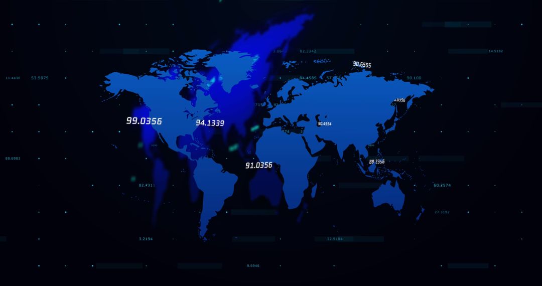 Digital World Map Displaying Global Data Analysis on Black Background