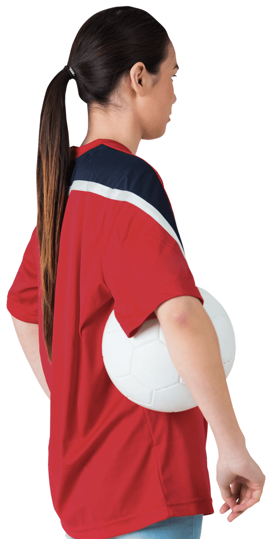 Transparent Back View Female Fan in Red Jersey with Soccer Ball
