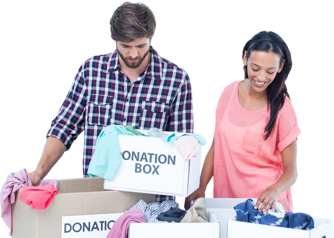 Couple Donating Clothes Happy Charitable Giving Transparent Background - Download Free Stock Images Pikwizard.com