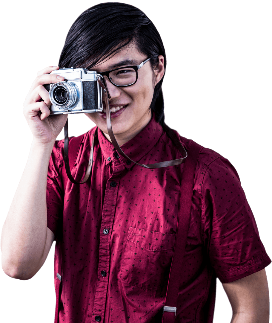 Trendy Hipster Photographing with Transparent Camera Lens