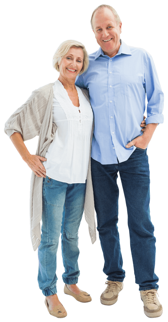 Transparent Happy Mature Couple Smiling and Hugging