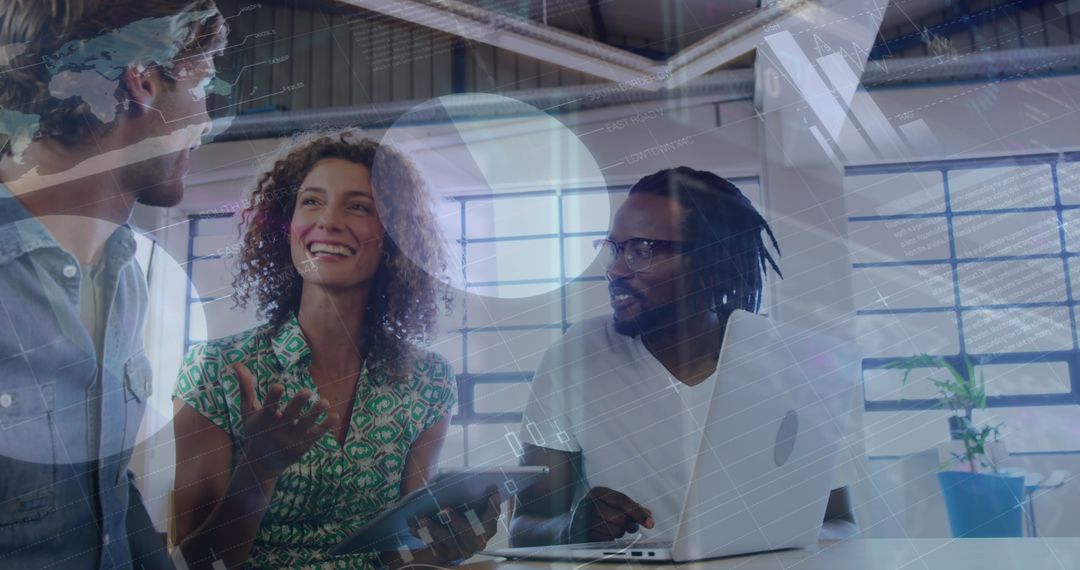 Collaboration in Modern Office with Digital Analytics Overlay