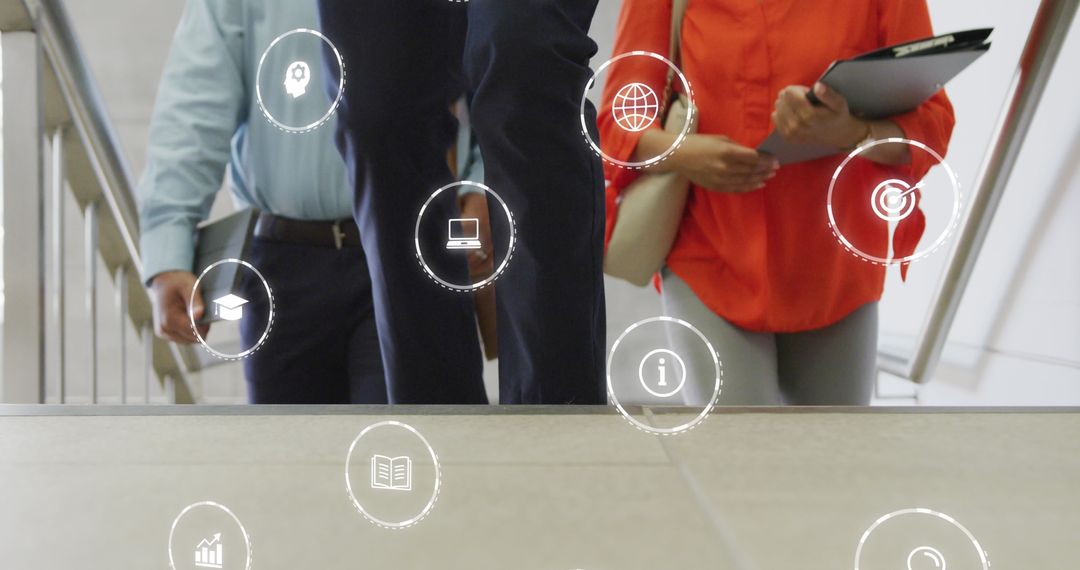 Business Professionals with Digital Interface Overlay in Office Setting