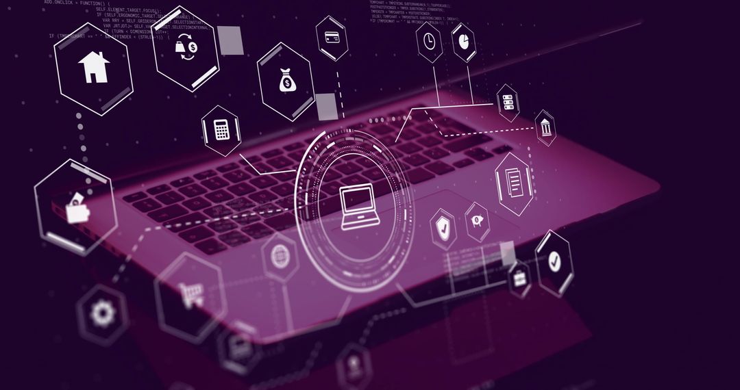 Digital Interface Icons Over Laptop for Business Solutions