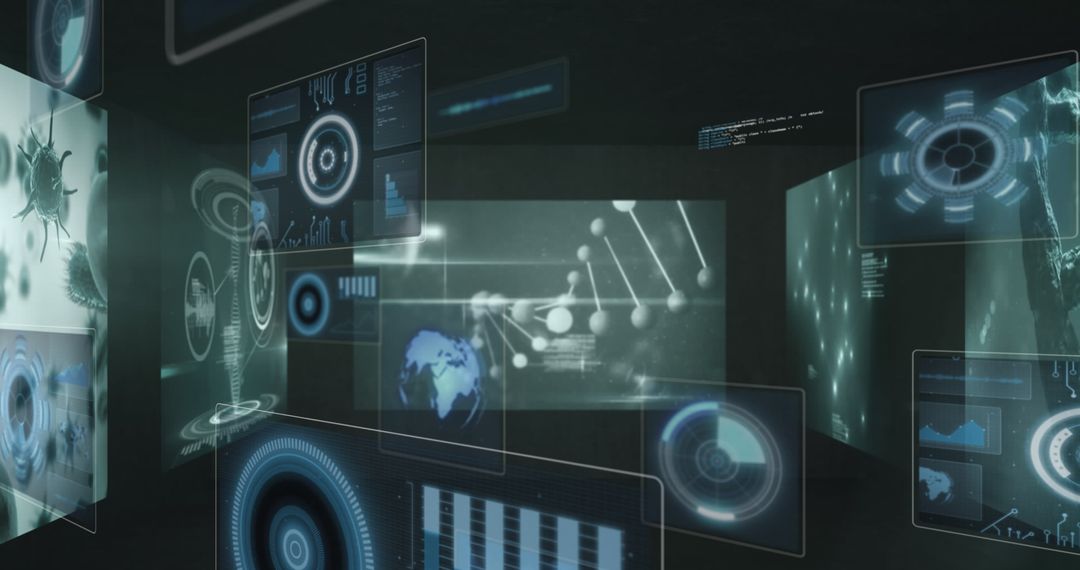 Futuristic Digital Interface with Technological Displays