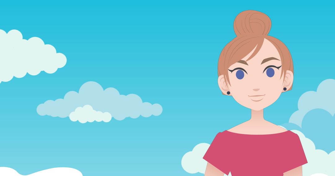 Pictogram of Woman with Bun on Cloudy Sky Background