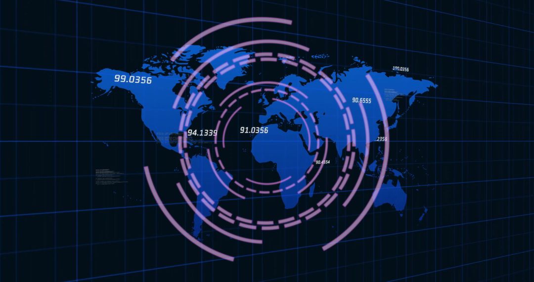 World Map with Data Processing and Digital Scanning Overlay
