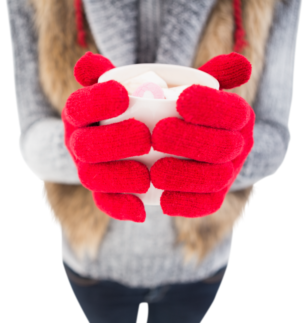 Close-Up Of Woman With Red Gloves Holding Mug In Winter - Download Free Stock Images Pikwizard.com