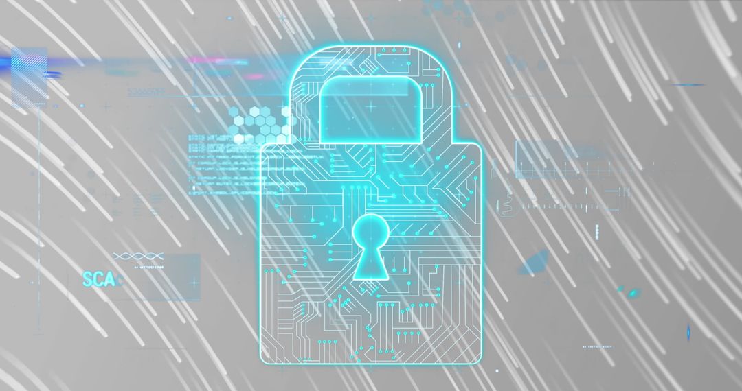 Digital Padlock with Data Streams Background