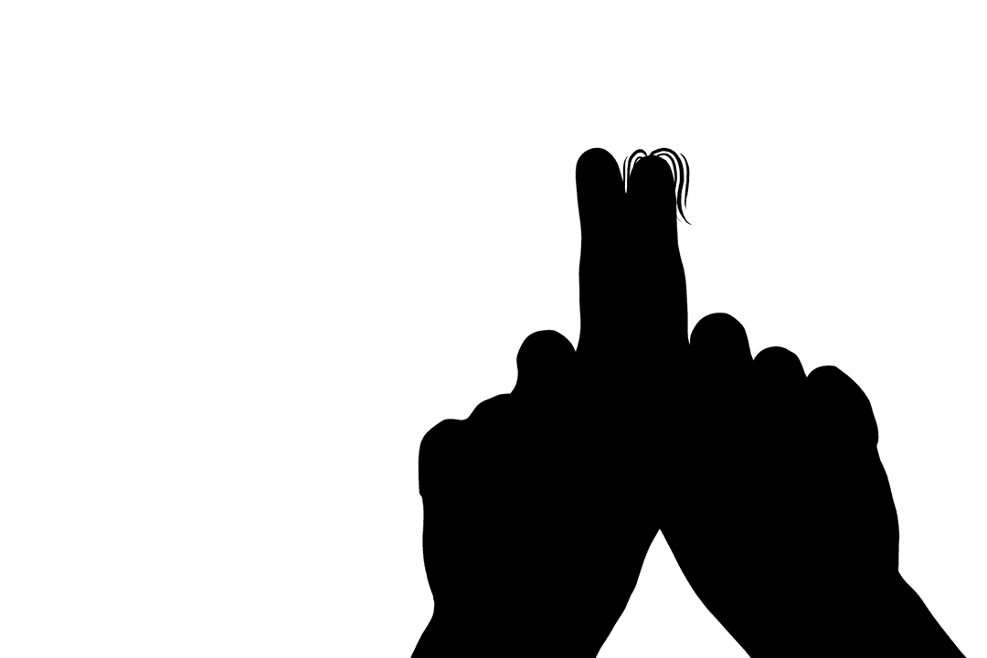 Silhouette of Transparent Hands Holding Artificial Hair at Close Range