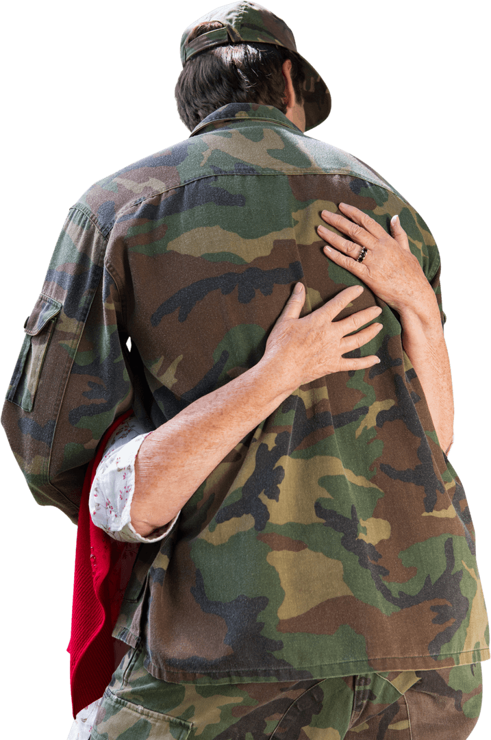 Transparent Hugging Military Reunion Showing Camaraderie