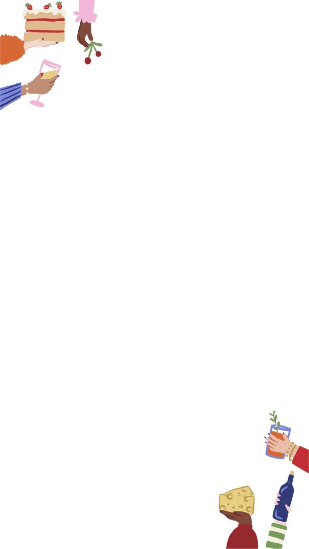 Transparent Flat Border with Cheeses and Celebration Drinks