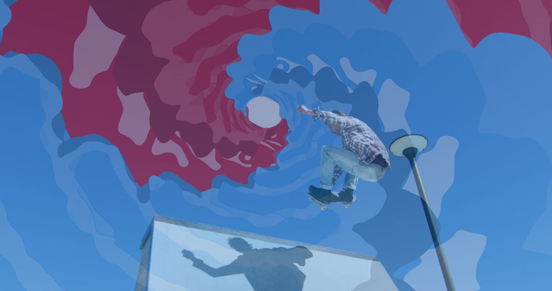 Surreal Skateboarding Adventure with Vibrant Digital Background