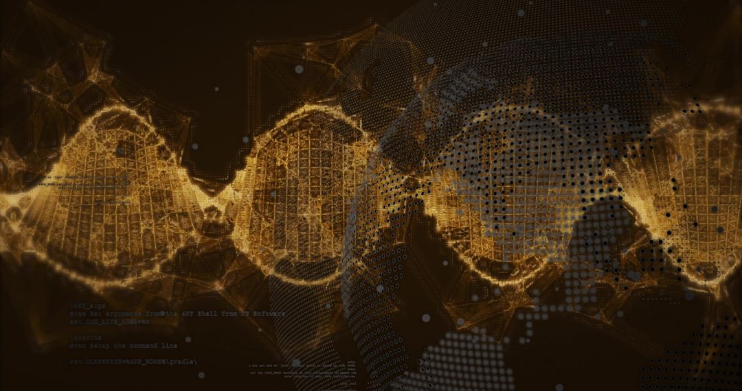Futuristic Golden DNA and Globe in Digital Data Network