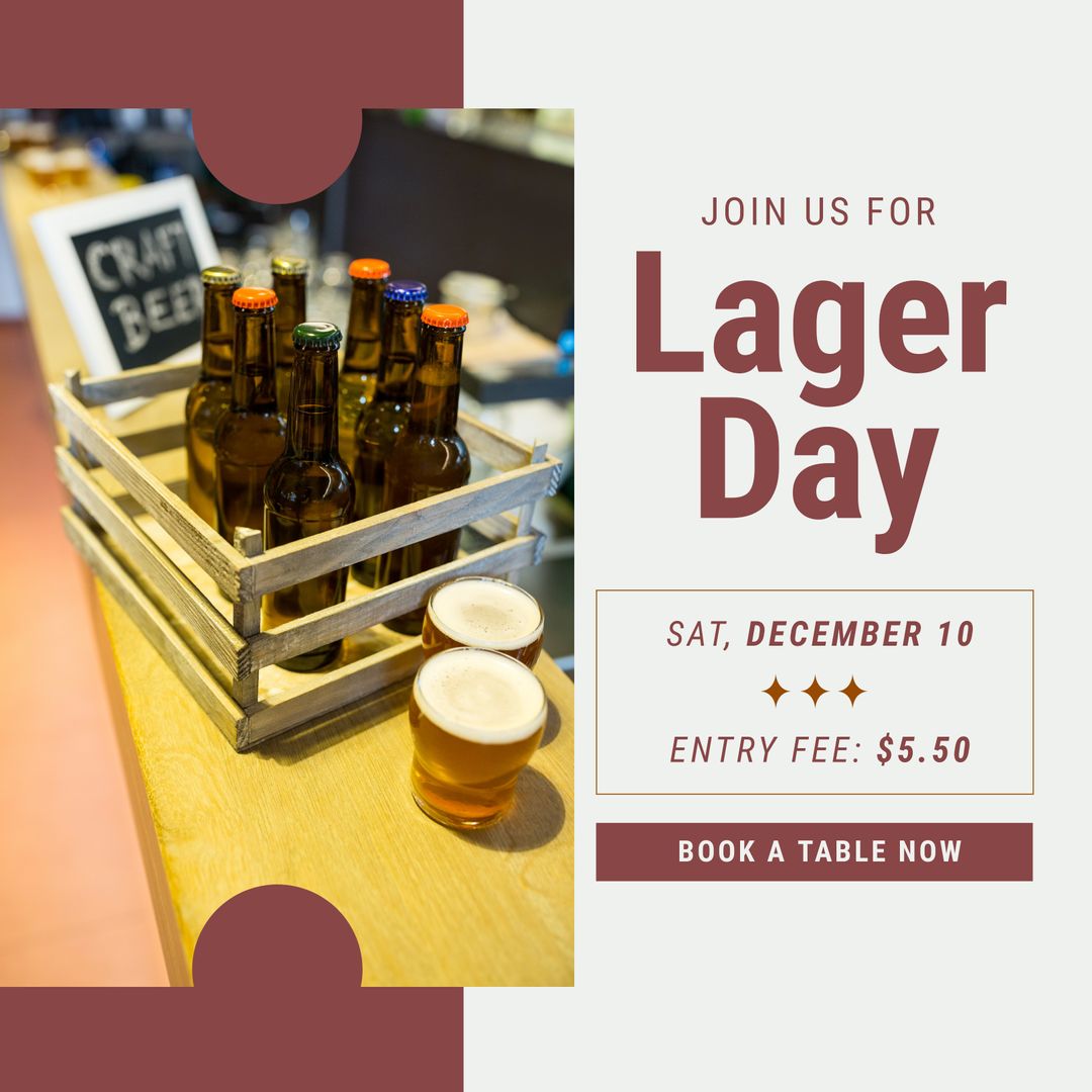 Lager Day Promotion with Beer Bottles and Event Details - Download Free Stock Templates Pikwizard.com