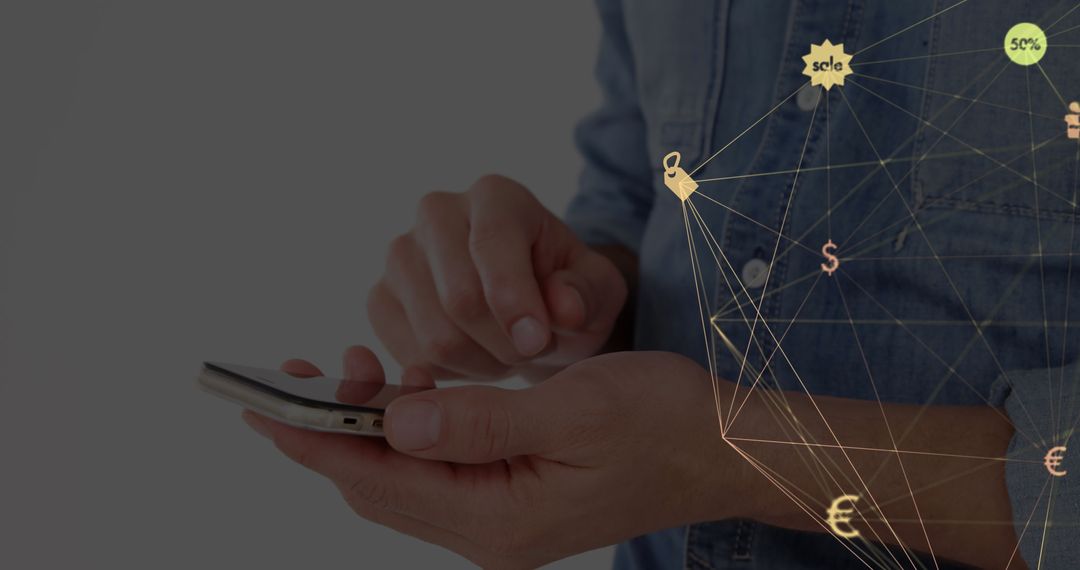 Man Engaging with Digital Finance Network Using Smartphone