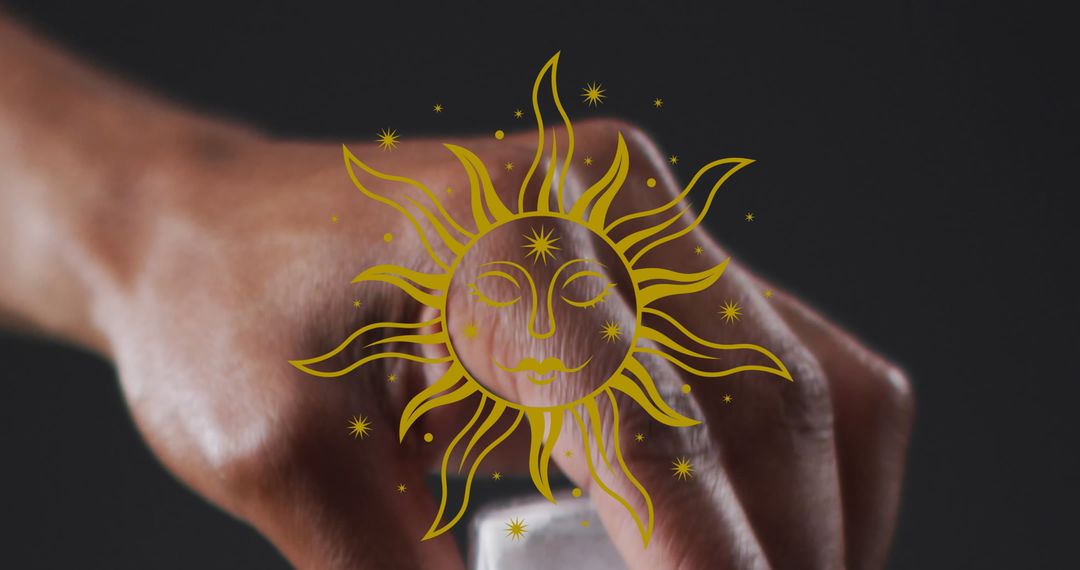 Sun Icon Overlay on Hand Symbolizing Ecology and Technology