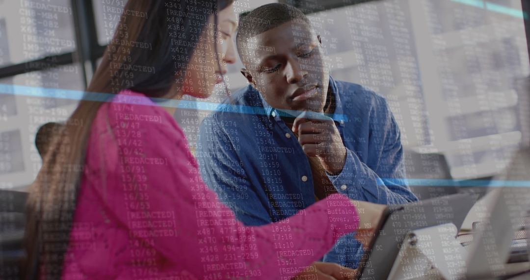 Diverse Professionals Analyzing Financial Data Overlay Digital Screens