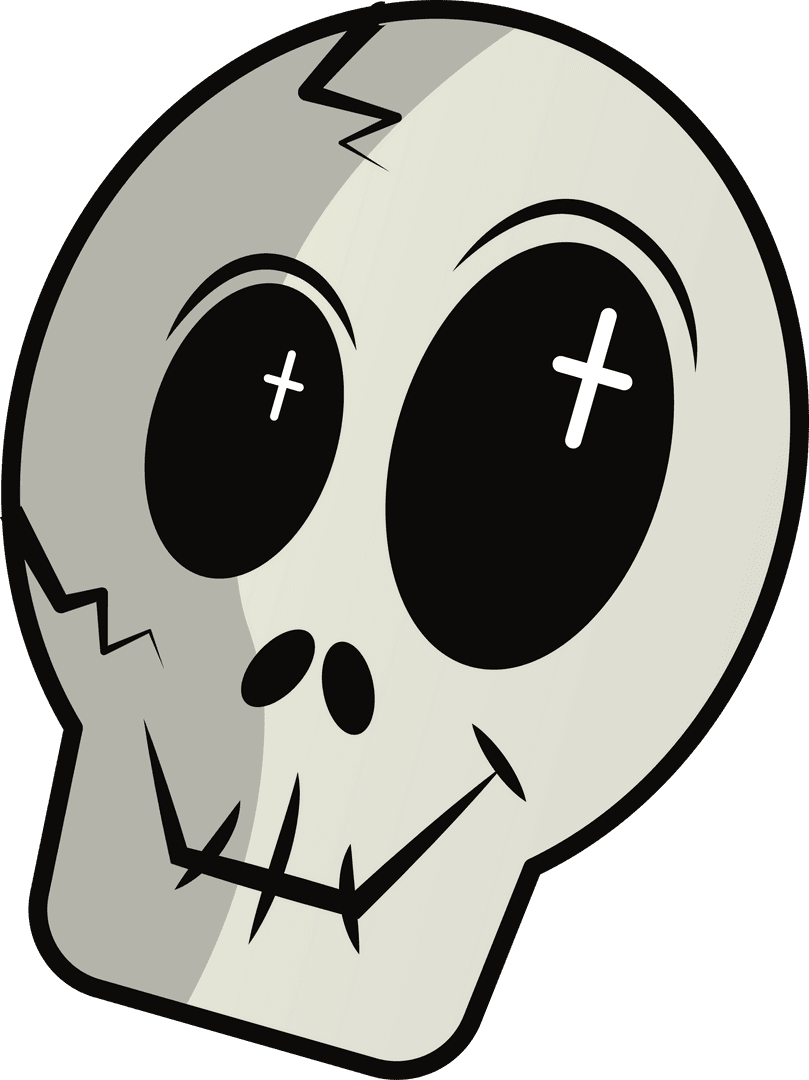 Cartoon Skull with Stitched Grin on Transparent Background