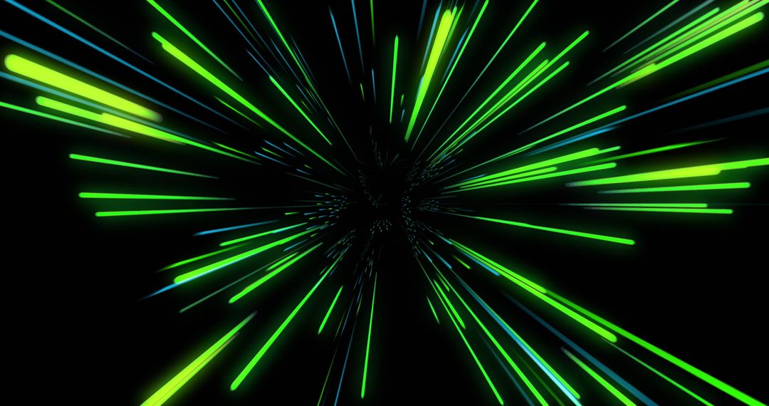 Dynamic Futuristic Tunnel with Glowing Green Light Streaks