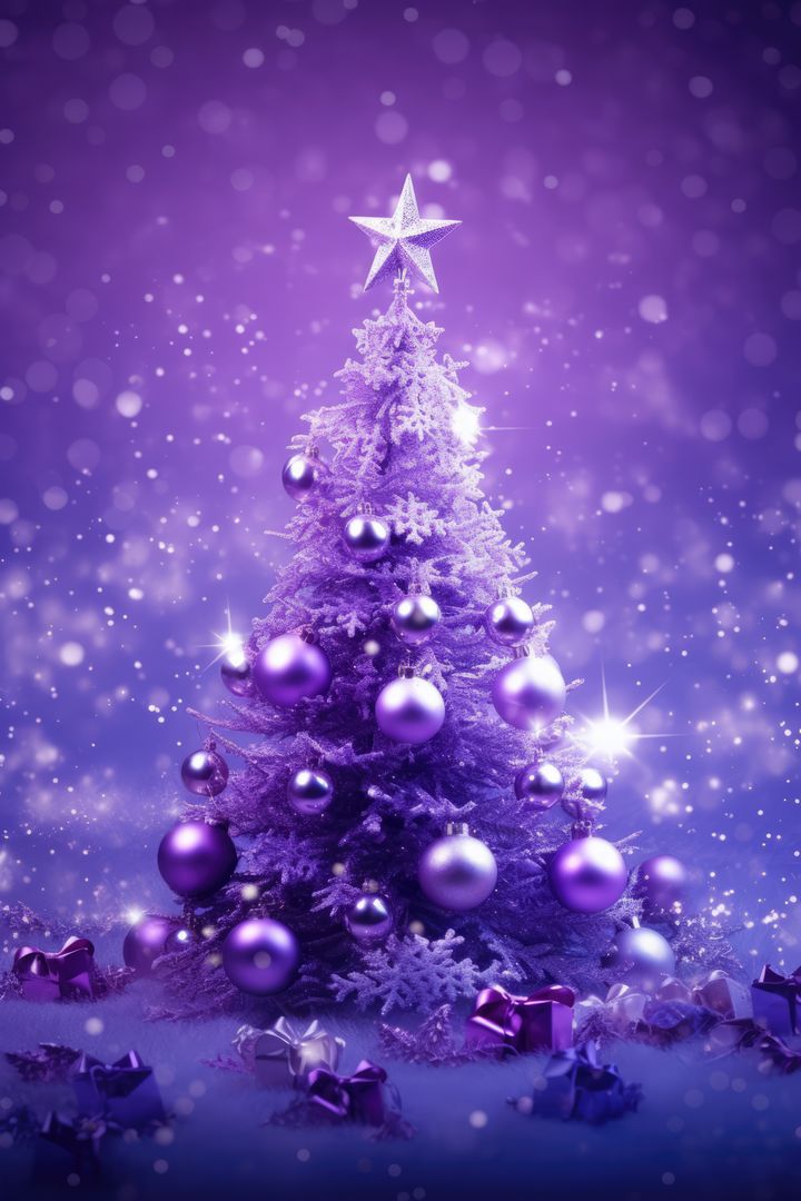 Glowing Purple Christmas Tree with Sparkling Decorations - Free Images, Stock Photos and Pictures on Pikwizard.com