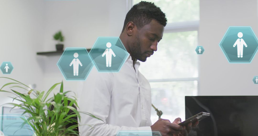 Businessman Engaging in Digital Networking with Tablet