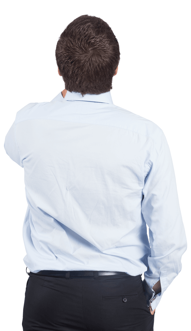 Rear View of Businessman in White Shirt on Transparent Background